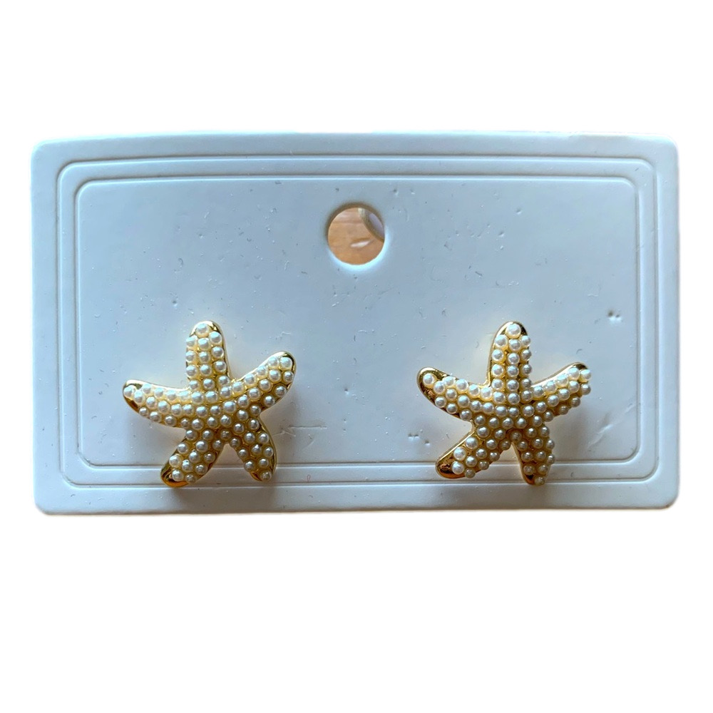 NEW Gold Starfish Pearl Earrings